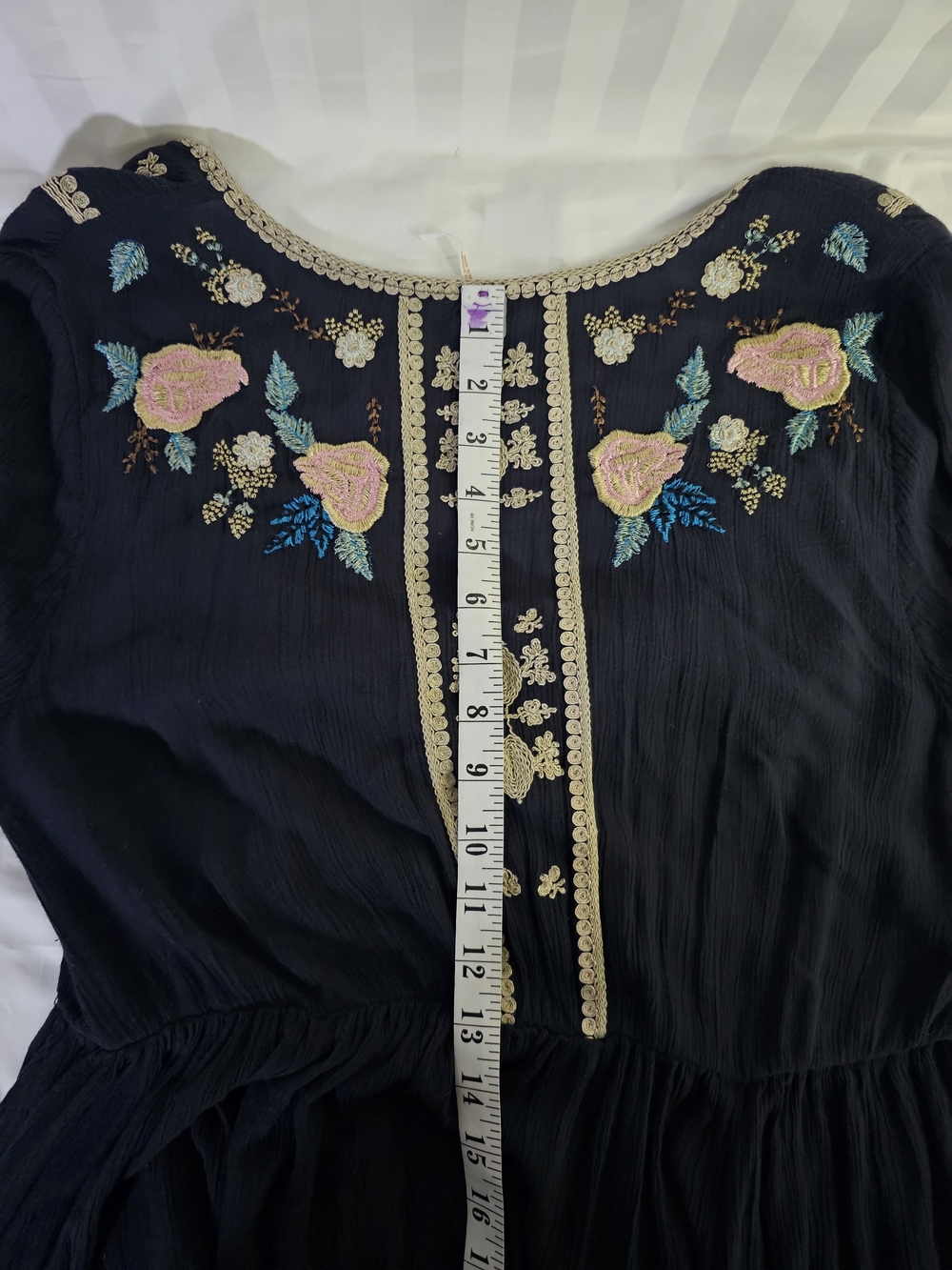 Free People Navy Embroidered Wrap Midi Dress - Picture 5 of 11